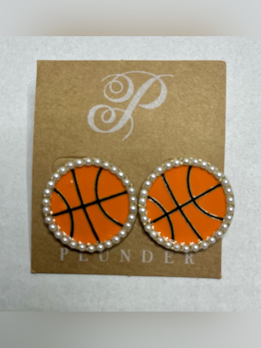 🆕 Plunder Orange Basketball Pearl-Edged Studs